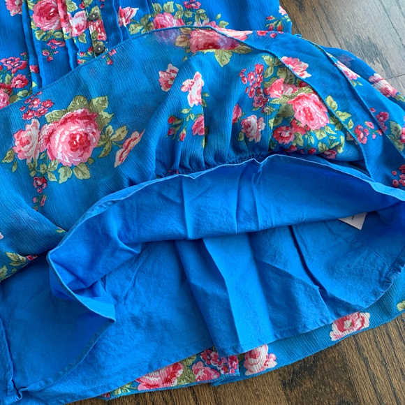 Abercrombie & Fitch Blue Floral Ruffle Tiered Mini Dress Cottagecore Small - Picture 7 of 13